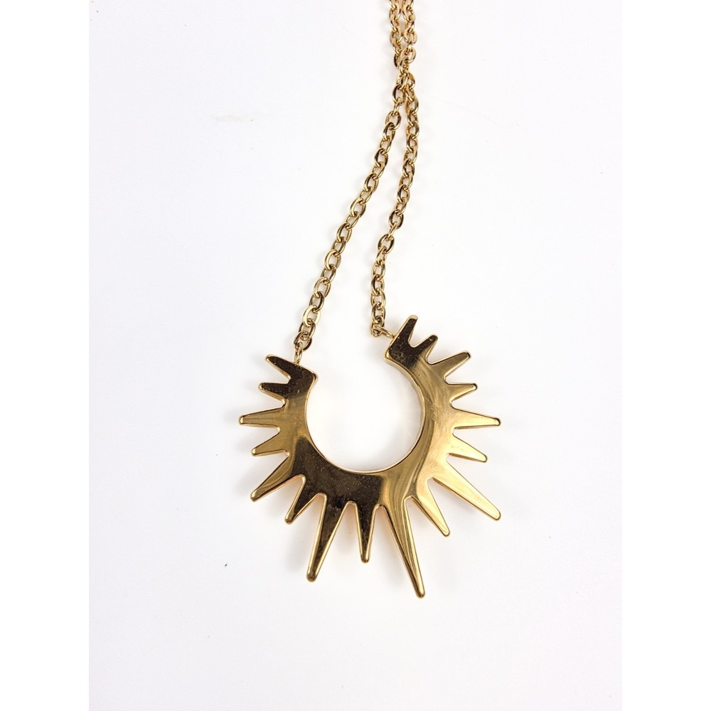 18" Gold Plated Stainless Steel Golden Sun Rays Pendant Necklace w/ 2" Extension - Picture 4 of 5